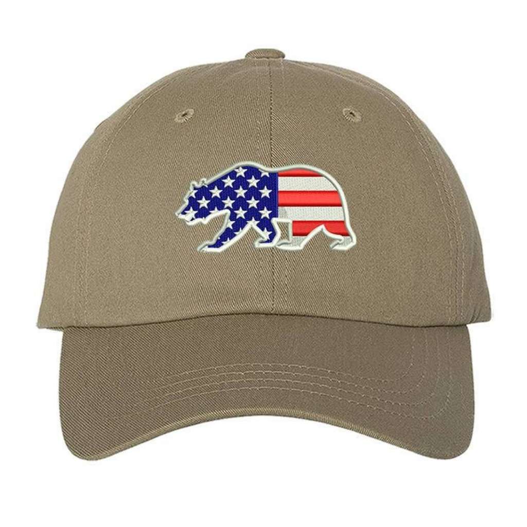 Khaki baseball hat with USA bear flag embroidered - DSY Lifestyle