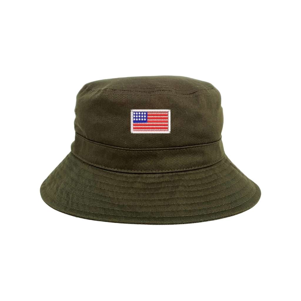 Embroidered American Flag on olive bucket hat - DSY Lifestyle