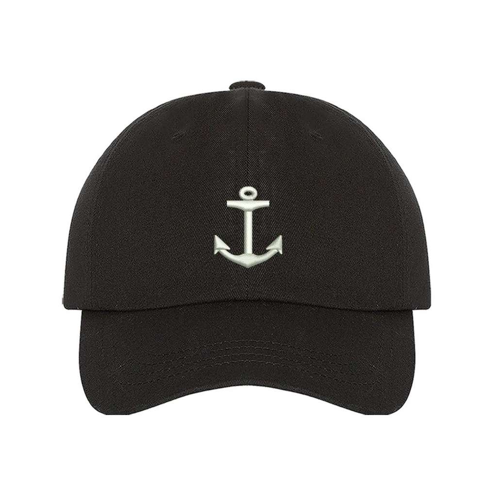 Black Baseball hat embroidered with anchor in the front in white - DSY Lifestyle