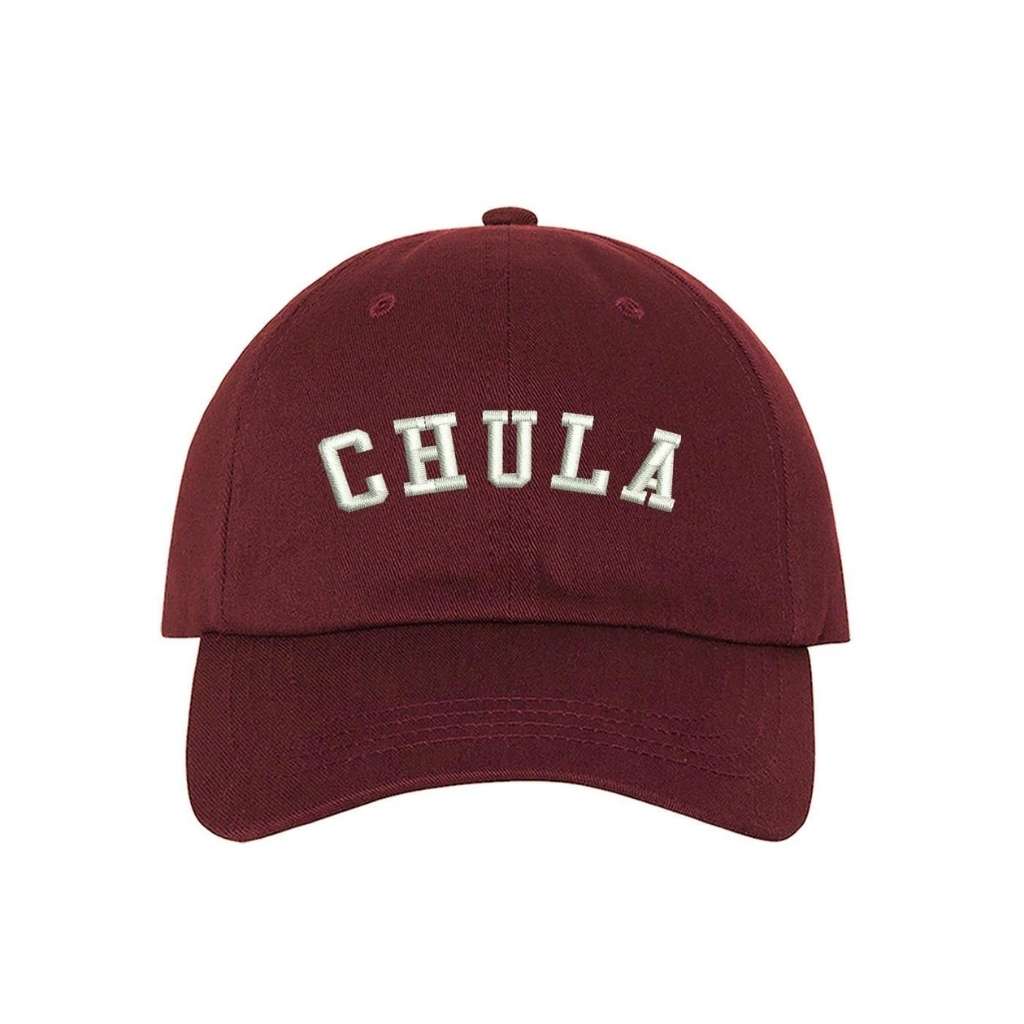 Burgundy baseball hat with Chula embroidered in white - DSY Lifestyle