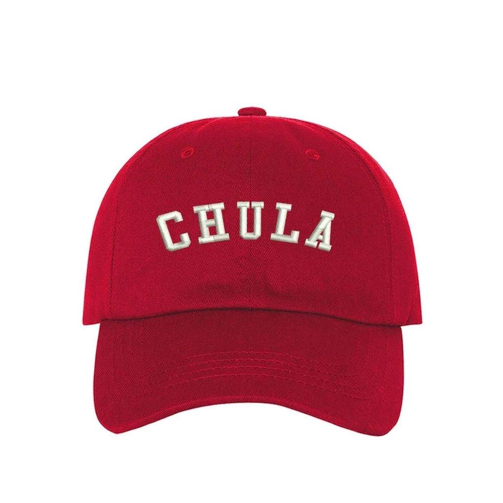 Red baseball hat with Chula embroidered in white - DSY Lifestyle