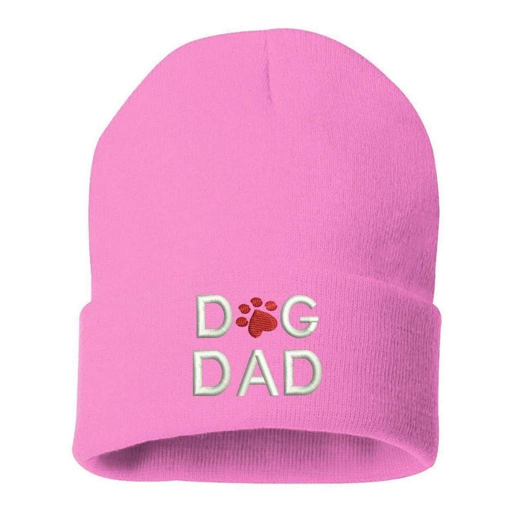 Light pink beanie with Dog Dad embroidered in white with red dog paw - DSY Lifestyle