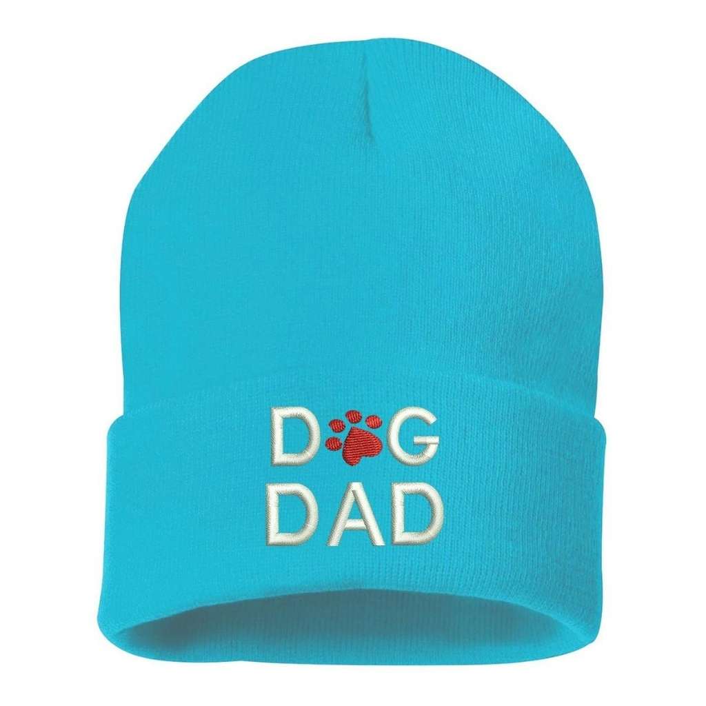 Sky blue beanie with Dog Dad embroidered in white with red dog paw - DSY Lifestyle