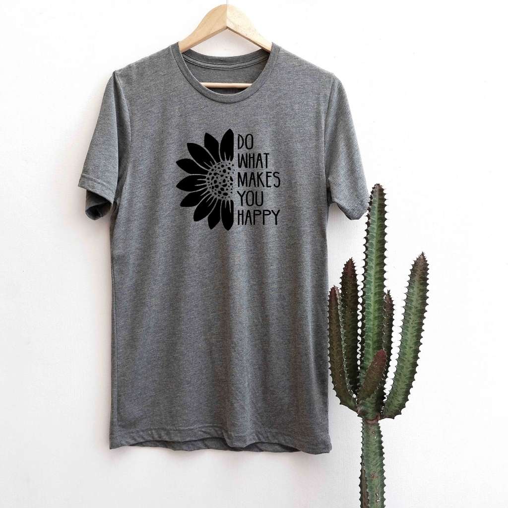 Heather Gray tshirt printed with Do what makes you happy - DSY Lifestyle