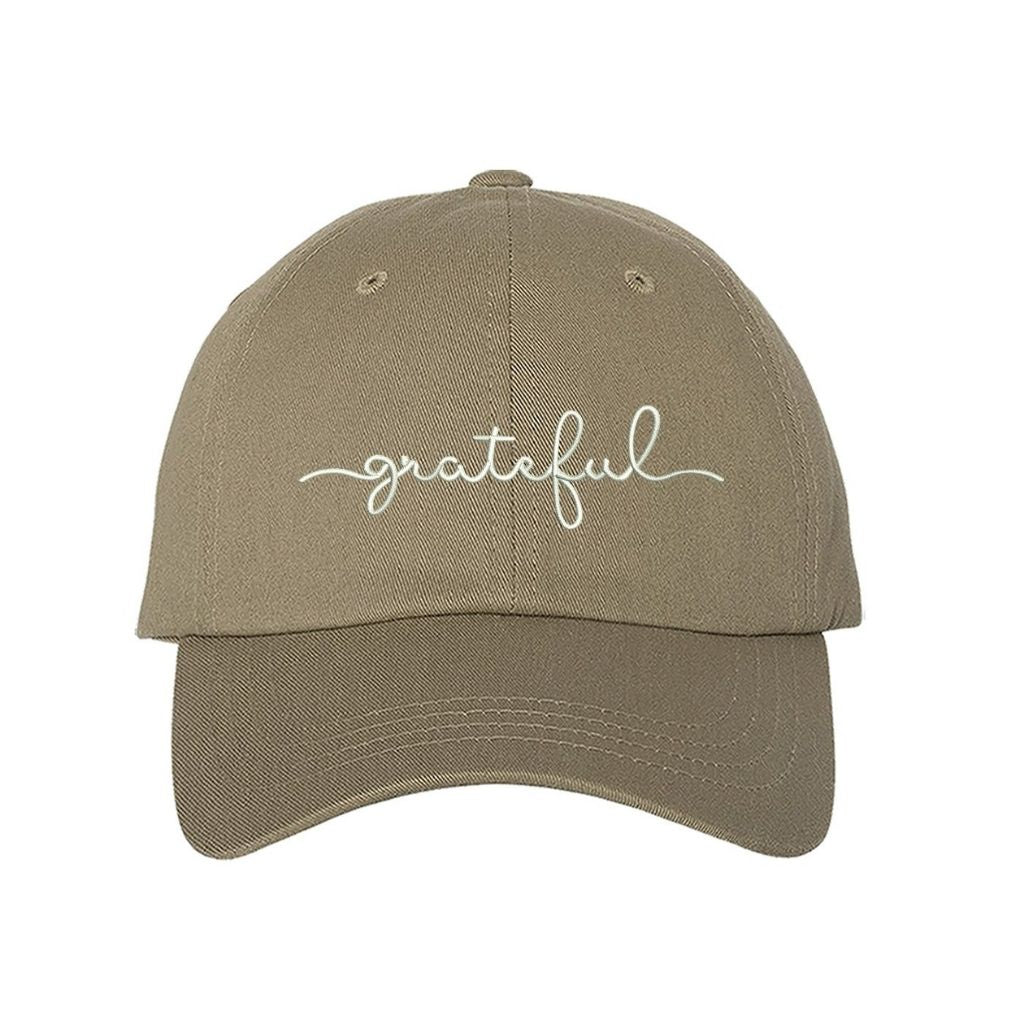 Khaki Baseball Hat embroidered with grateful - DSY Lifestyle