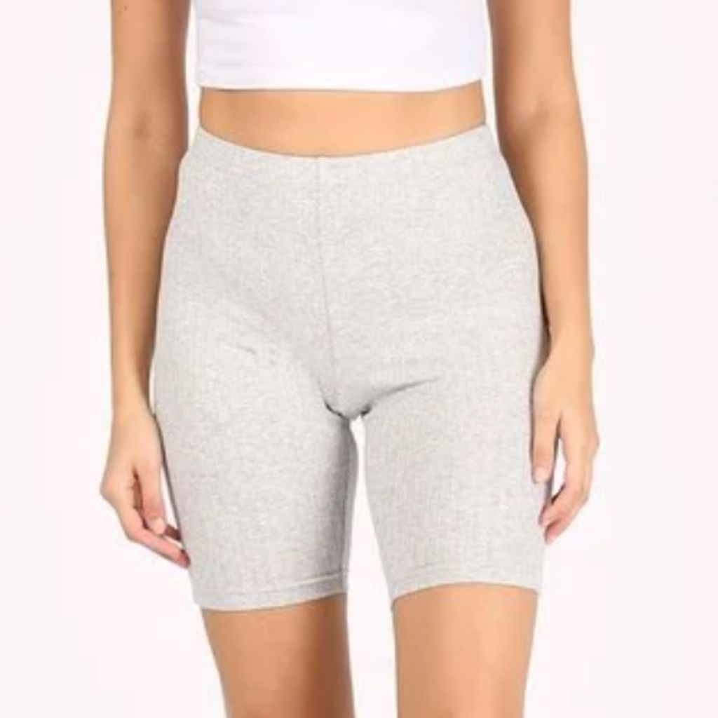 Model wearing gray ribbed biker shorts - DSY Lifestyle