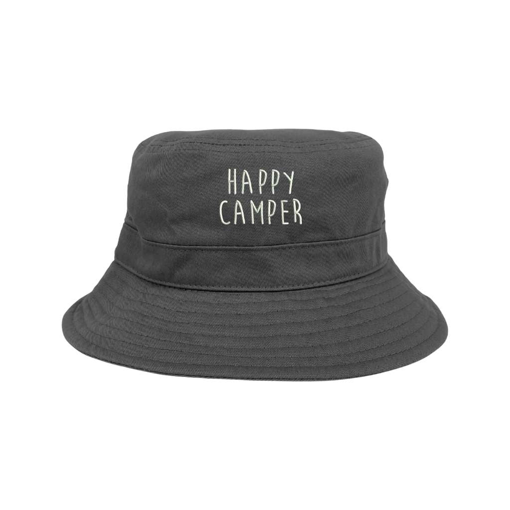 Embroidered Happy Camper on grey bucket hat - DSY Lifestyle