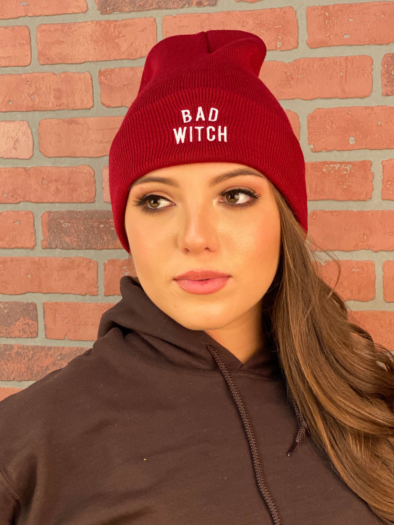 Unisex Bad Witch Cuffed Beanie Cap, Embroidered Bad Witch Beanie, Cuffed Beanie, Bad Witch, DSY Lifestyle Beanie, Burgundy Beanie Cap, Made in LA
