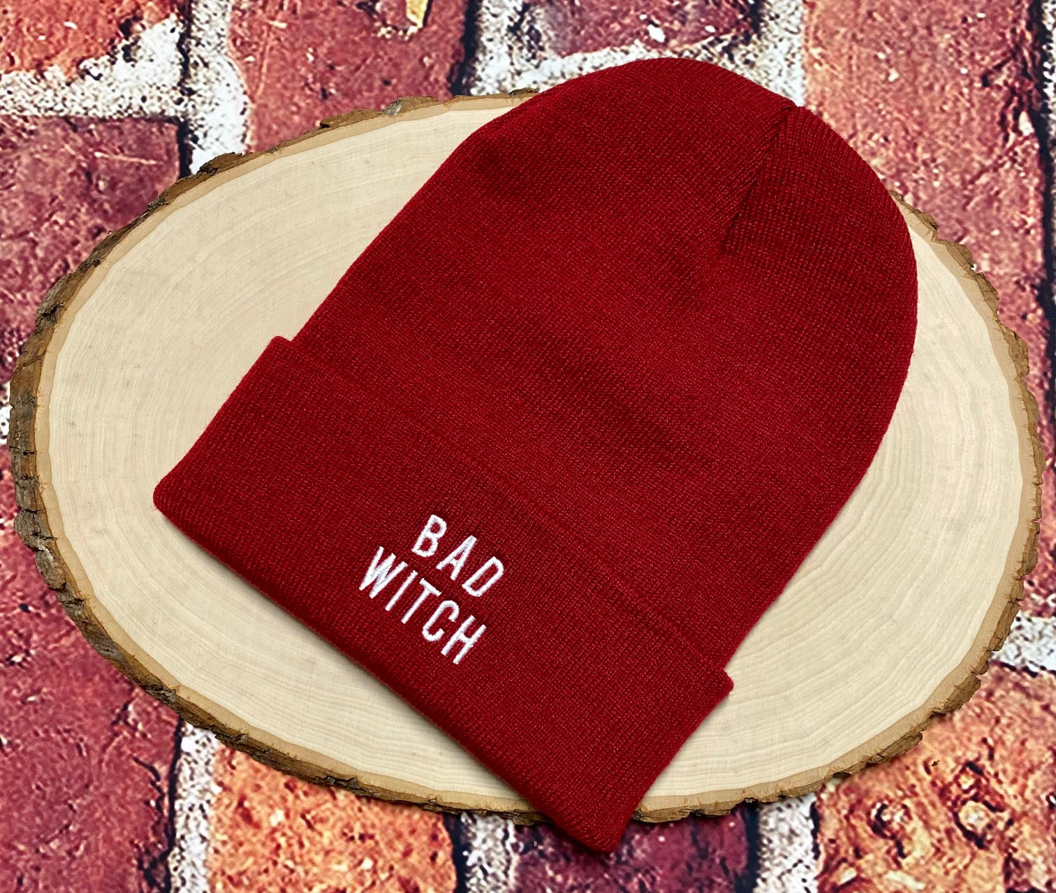 Unisex Bad Witch Cuffed Beanie Cap, Embroidered Bad Witch Beanie, Cuffed Beanie, Bad Witch, DSY Lifestyle Beanie, Burgundy Beanie Cap, Made in LA