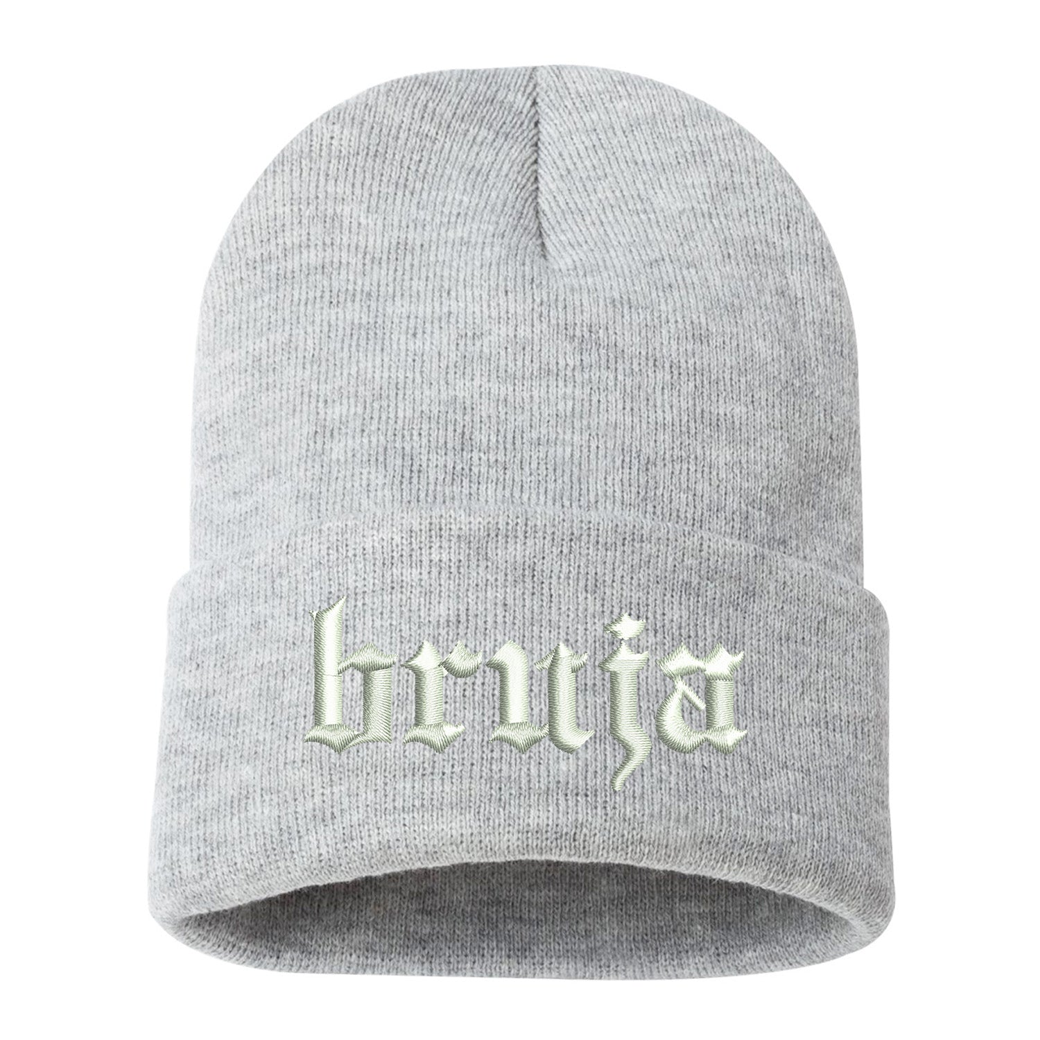 Bruja Embroidered Cuffed Beanie Cap, Beanie, Cuffed Beanie Cap, Bruja Embroidery, Embroidered Beanie Cap, Custom Embroidery, Heather Grey Cuffed Beanie, DSY Lifestyle Beanie, Made in LA