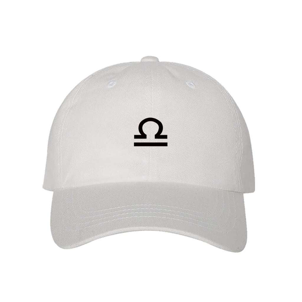 White baseball hat with Libra zodiac symbol embroidered in black - DSY Lifestyle