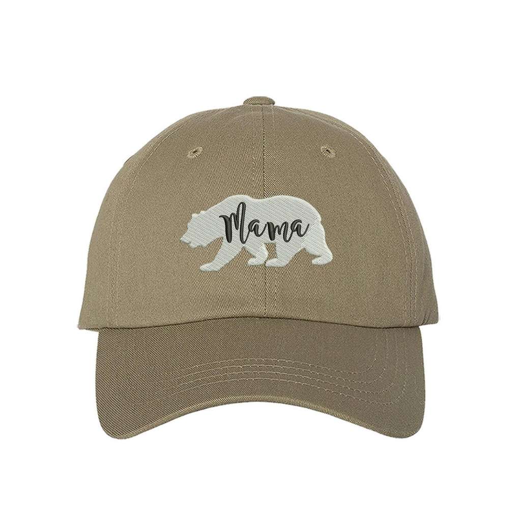 Khaki baseball hat with white bear outline and Mama embroidered in black - DSY Lifestyle