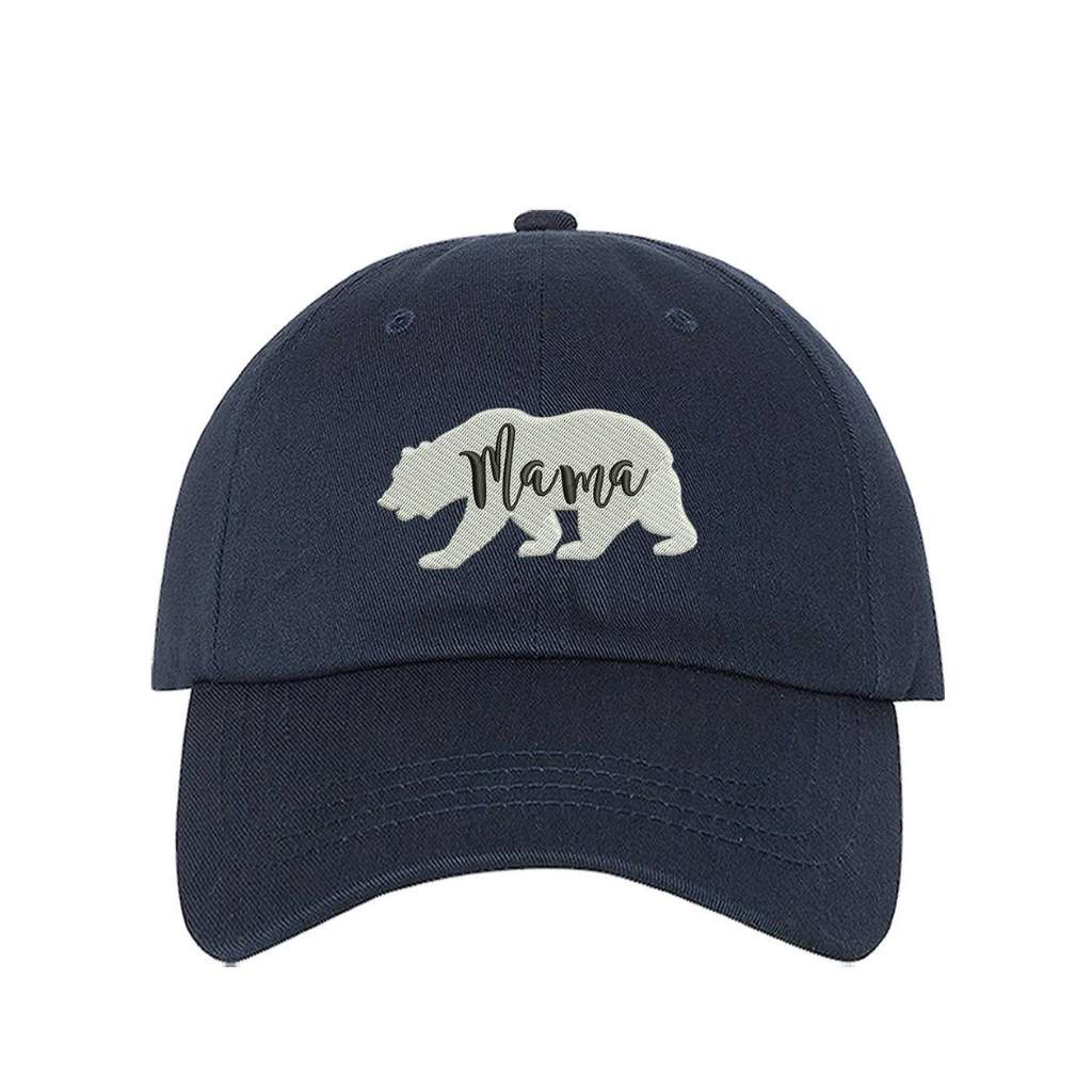 Navy blue baseball hat with white bear outline and Mama embroidered in black - DSY Lifestyle