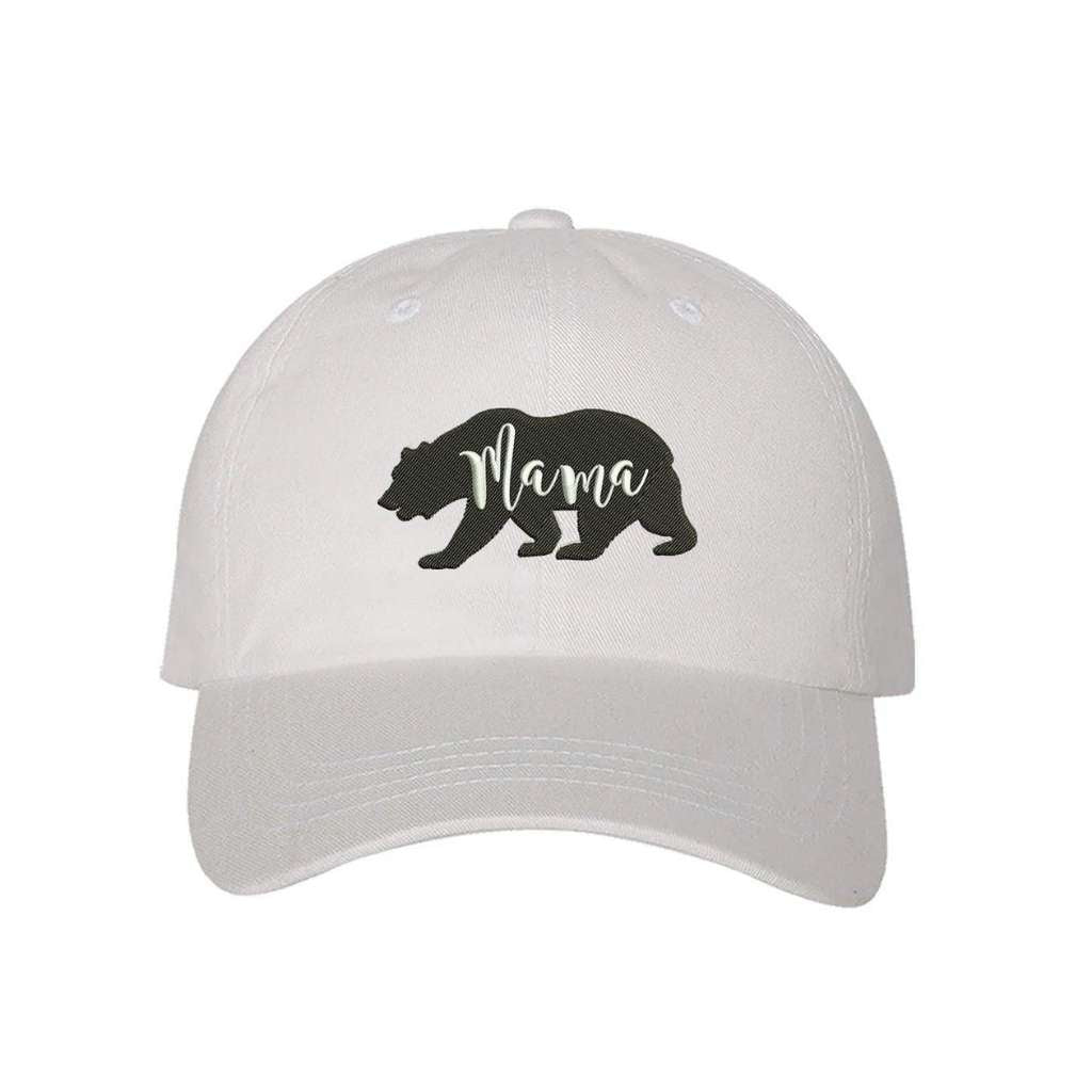 White baseball hat with black bear outline and Mama embroidered in white - DSY Lifestyle