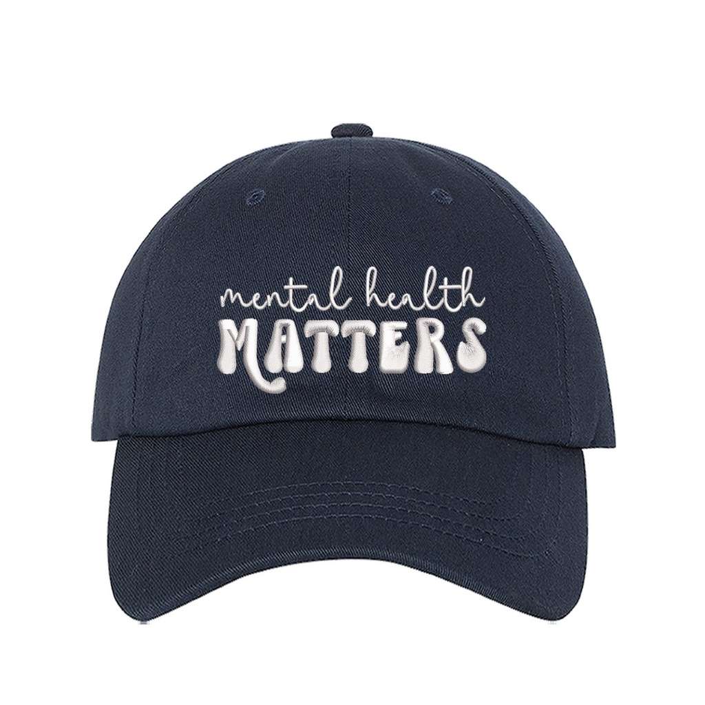 Navy baseball cap embroidered with Mental health Matters - DSY Lifestyle