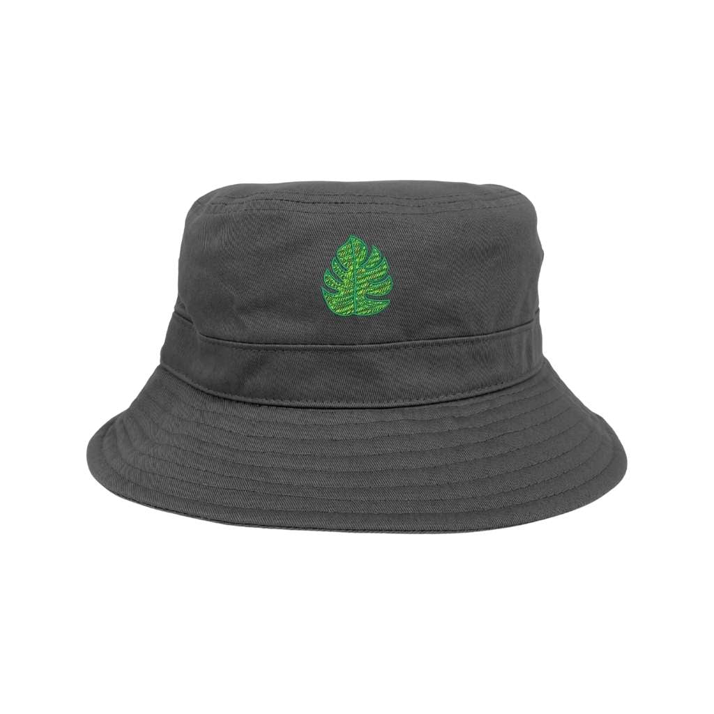 Embroidered Monstera on grey bucket hat - DSY Lifestyle