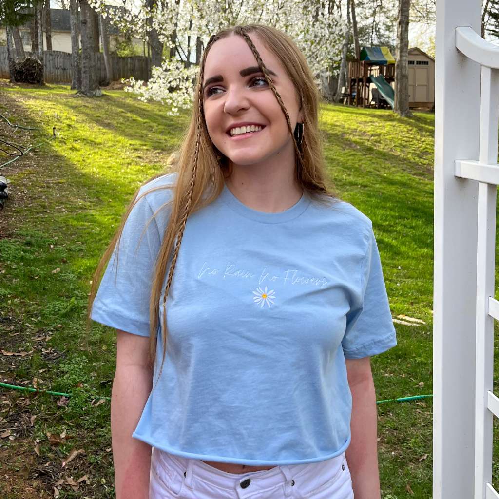 No rain no Flowers Sky Blue Crop Top - DSY Lifestyle