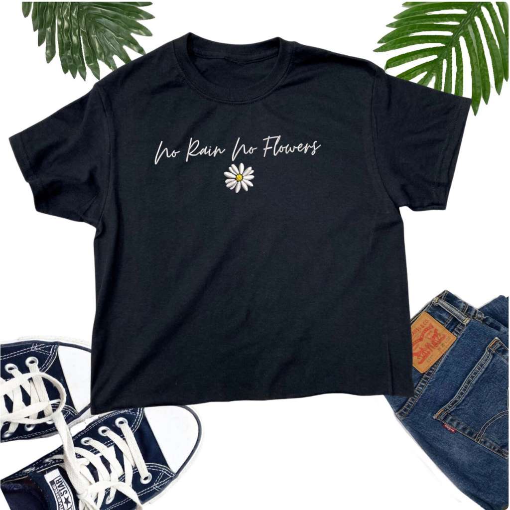No rain no Flowers Black Crop Top - DSY Lifestyle