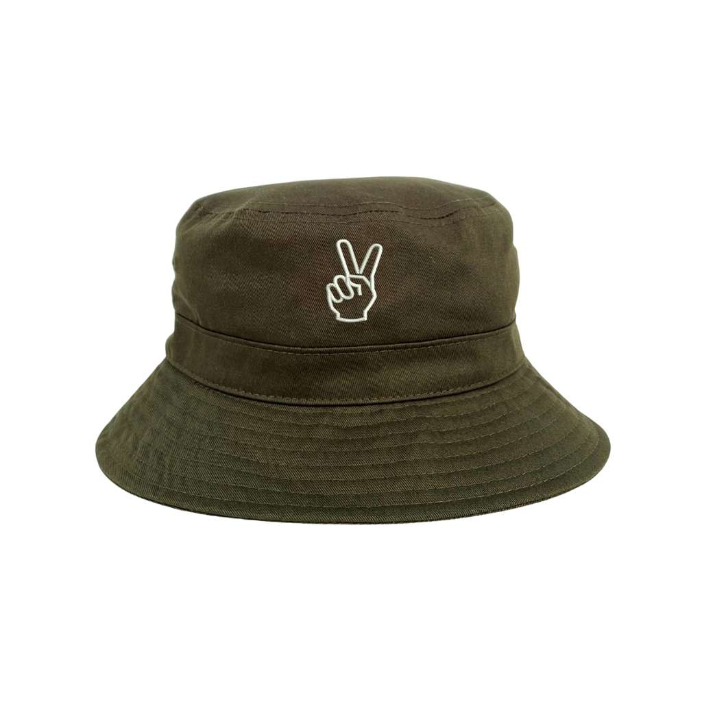 Embroidered Peace Hand on olive bucket hat - DSY Lifestyle