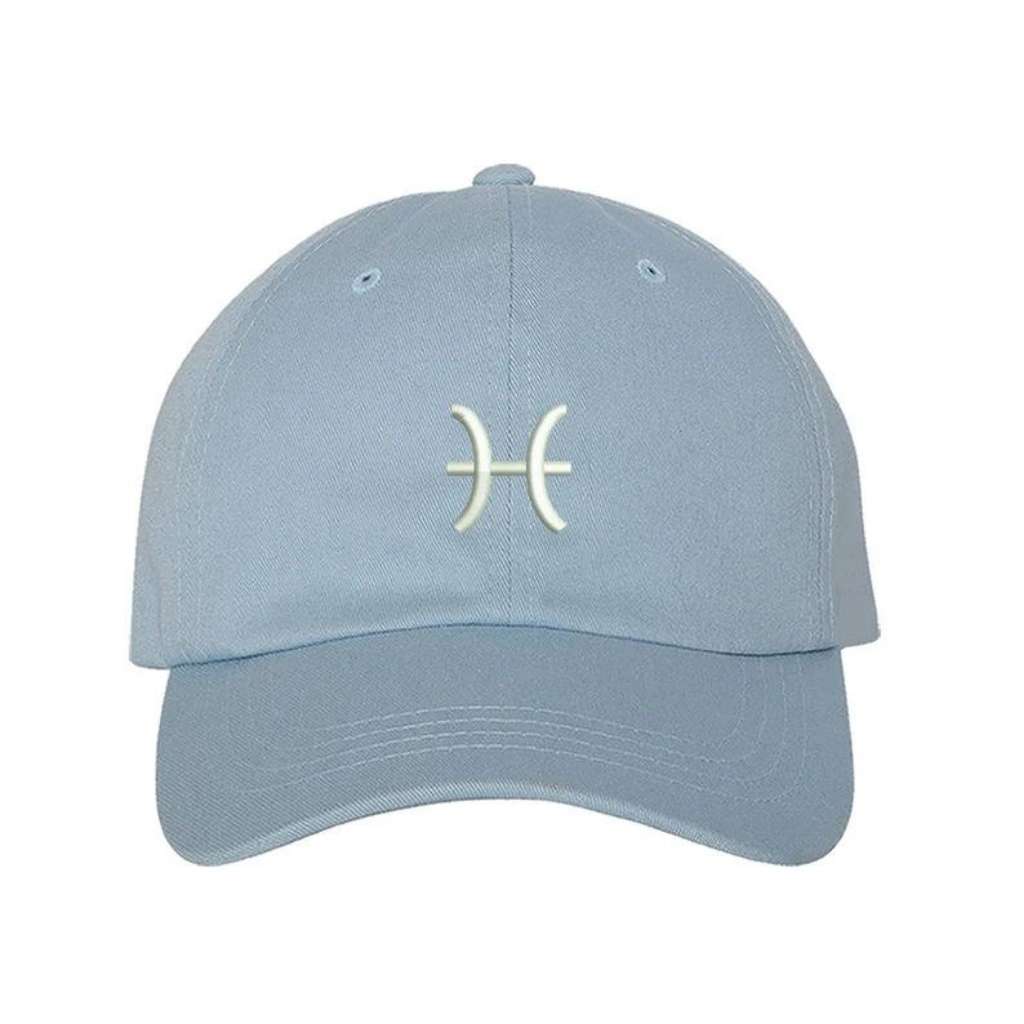 Sky blue baseball cap with Pisces zodiac symbol embroidered in white - DSY Lifestyle