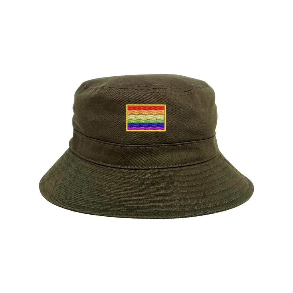 Embroidered Pride Flag on olive bucket hat - DSY Lifestyle