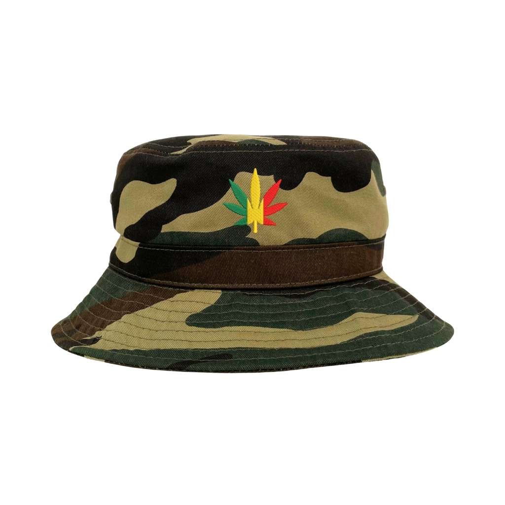 Embroidered Rasta Bud on camo bucket hat - DSY Lifestyle