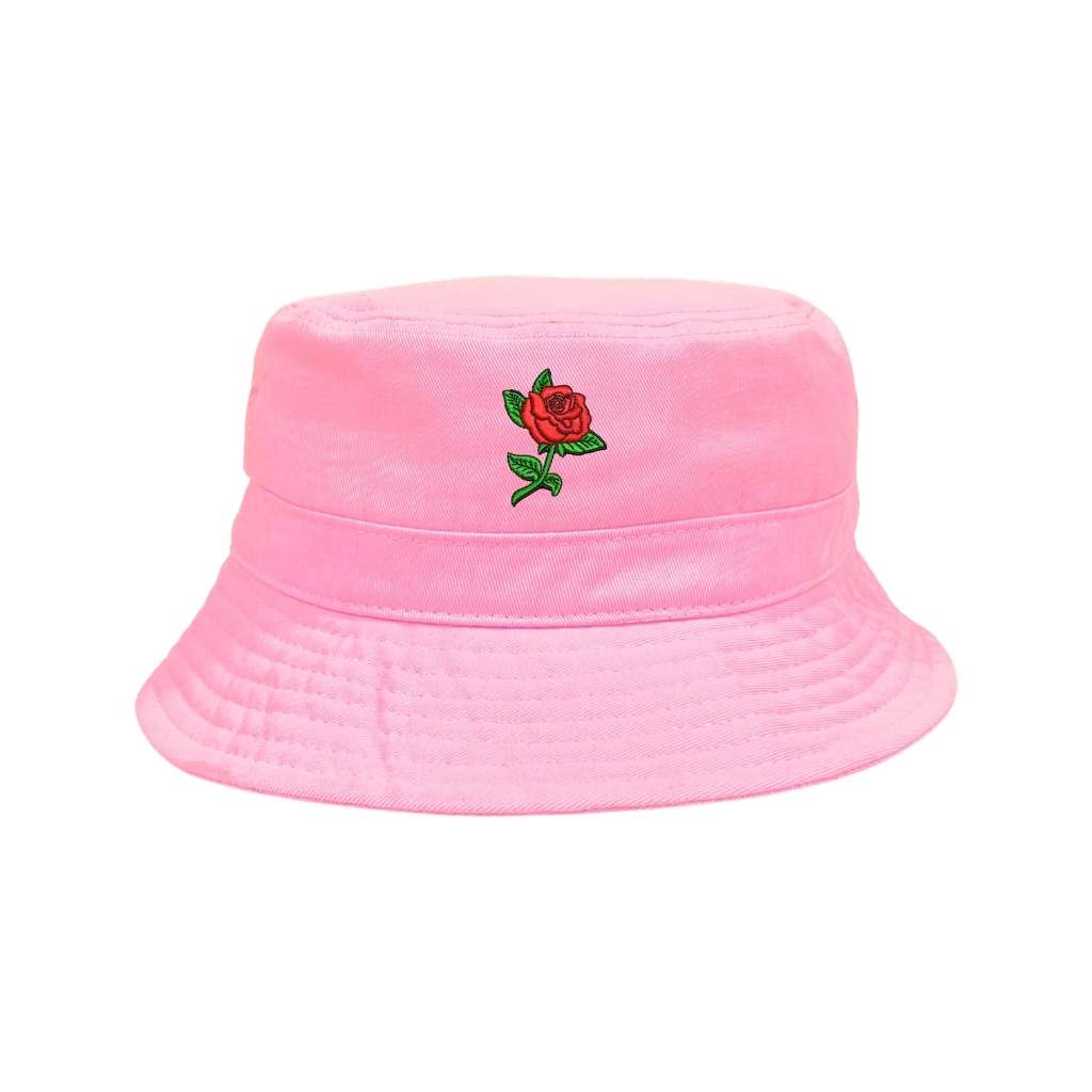 Embroidered Red Rose on pink bucket hat - DSY Lifestyle