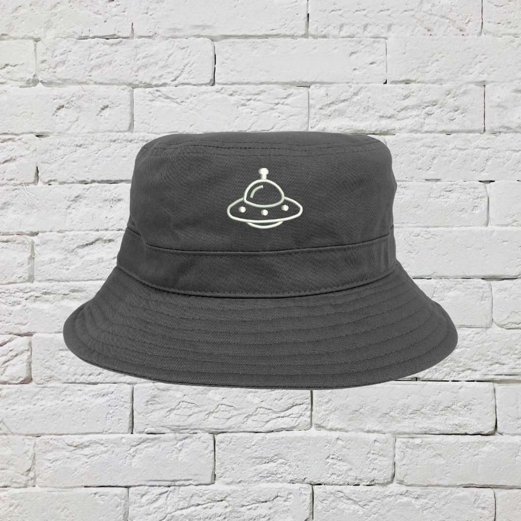 Embroidered Spaceship on grey bucket hat - DSY Lifestyle