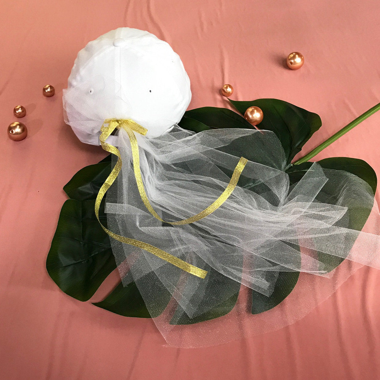 Bride Dad Hat with Veil, Baseball Hat, Bride Hat, Hat with Veil, Bride Dad Hat, Embroidered Hat, Custom Embroidery, Gold Embroidery, White Dad Hat, DSY Lifestyle, Made in LA