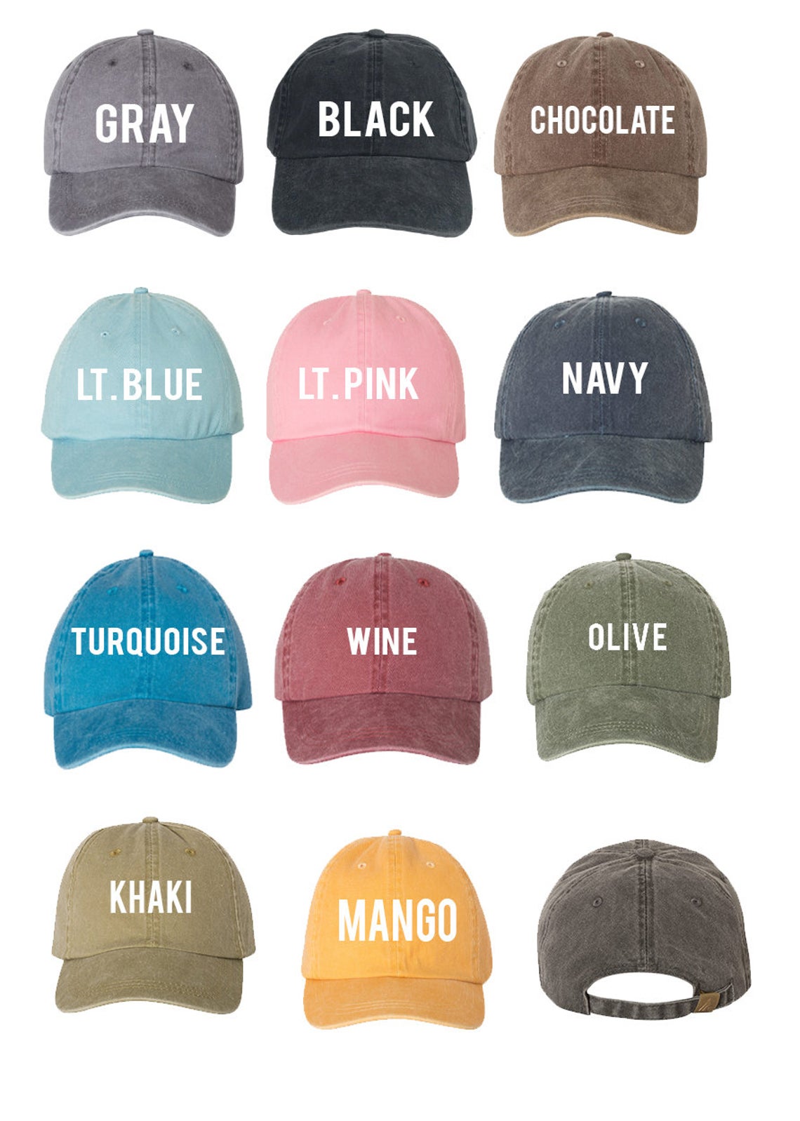 Washed Baseball Hat Color Chart