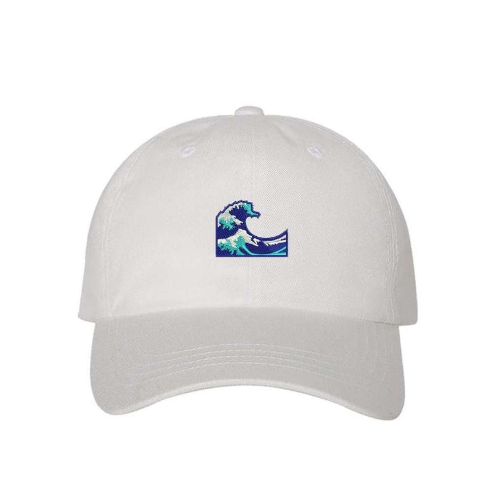 White baseball hat embroidered with a blue ocean wave- DSY Lifestyle