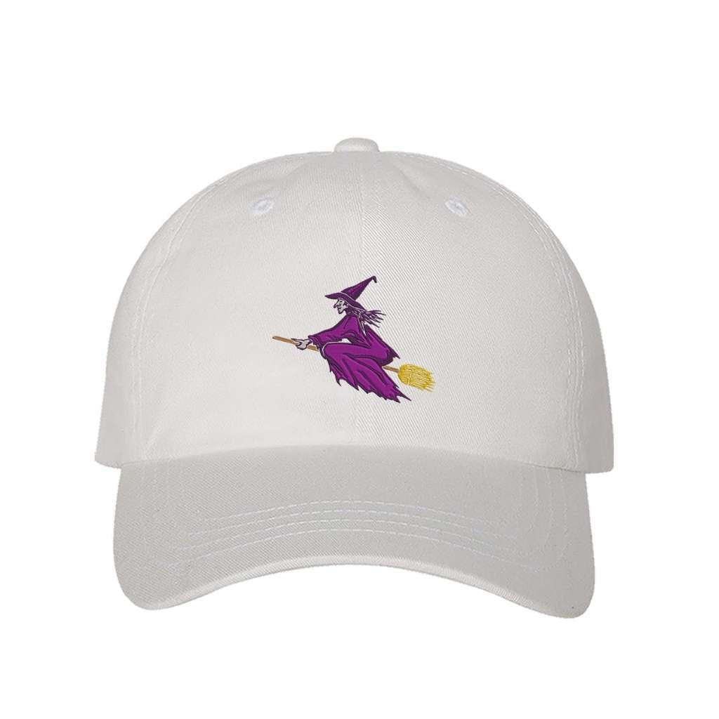 Embroidered witch on white baseball hat -DSY Lifestyle