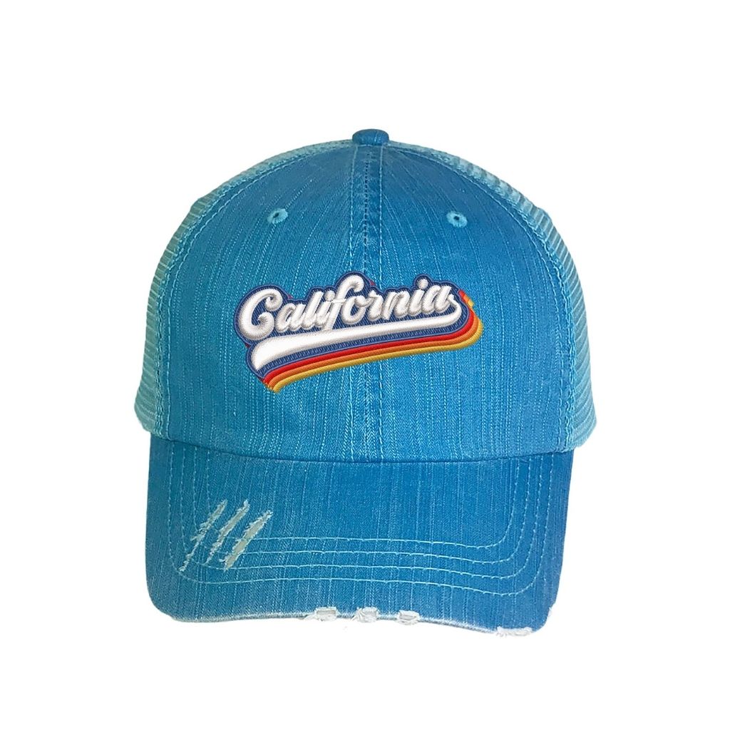 Washed Aqua distressed trucker hat with california embroidered in the front - DSY Lifestyle