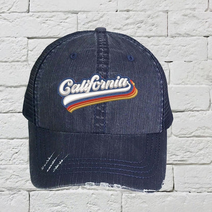 Washed Navy distressed trucker hat with california embroidered in the front - DSY Lifestyle