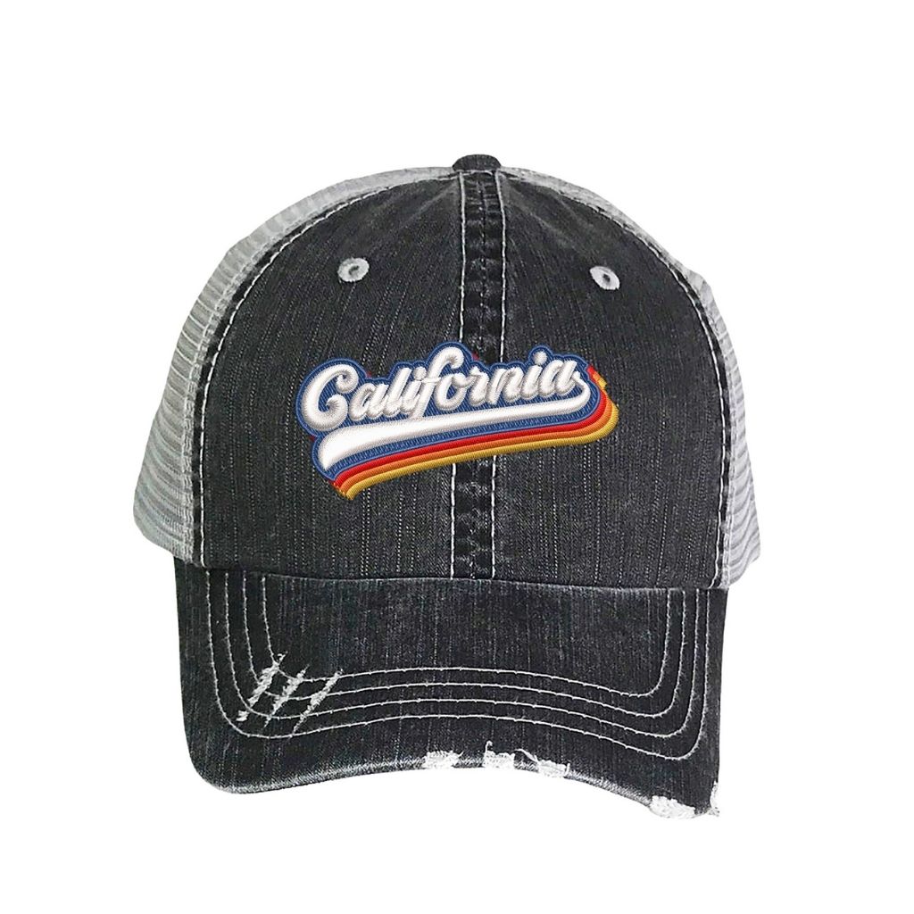 Washed Black distressed trucker hat with california embroidered in the front - DSY Lifestyle