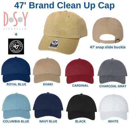 47 brand Clean Up cap color chart for baseball hats offered in Khaki Royal Blue Cardinal Charcoal Gray Columbia Blue Navy Blue Black and White - DSY Lifestyle