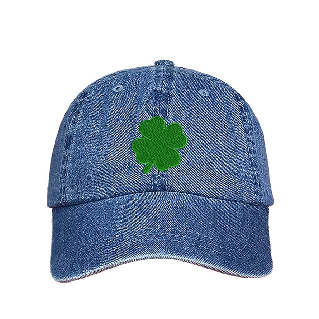 Green Four leaf clover on a Lt Denim baseball cap - DSY Lifestyle