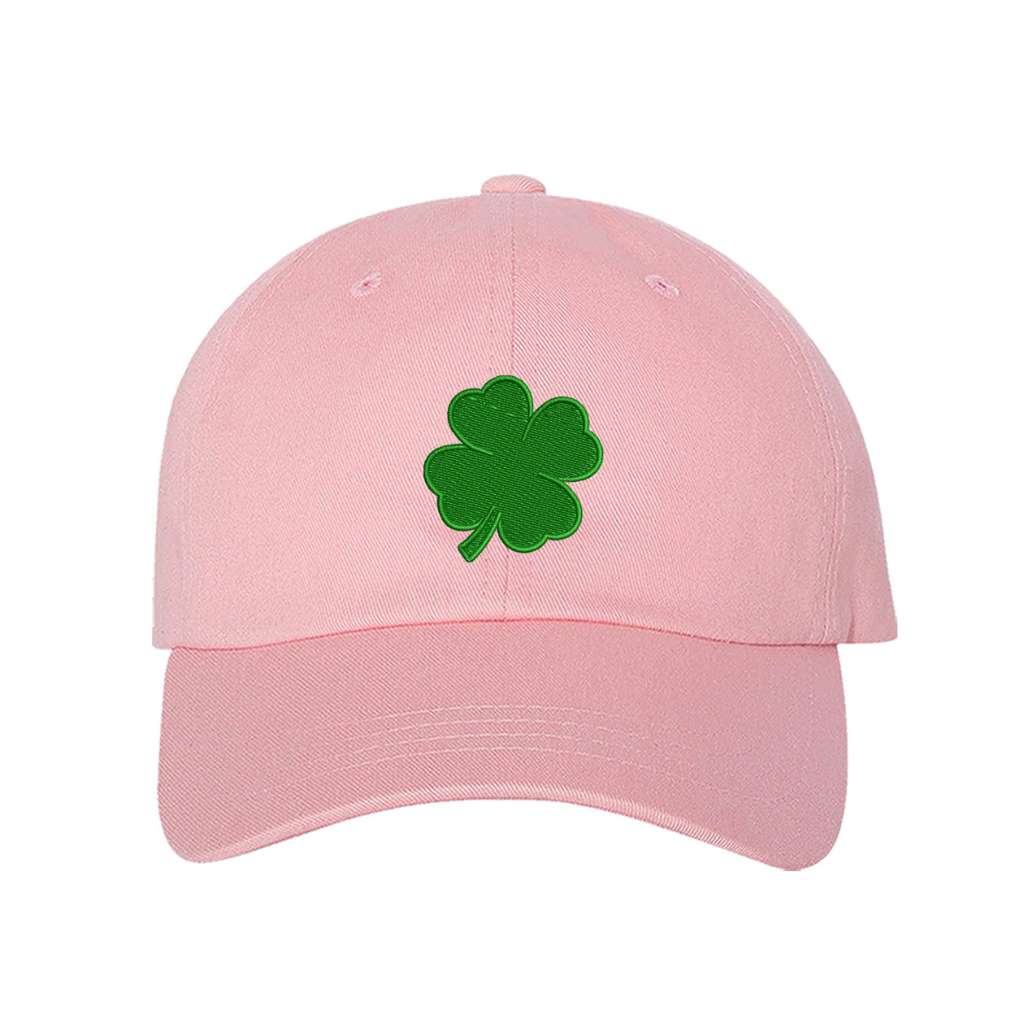 Green Four leaf clover on a Lt Pink baseball cap - DSY Lifestyle