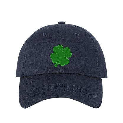Green Four leaf clover on a Navy Blue baseball cap - DSY Lifestyle