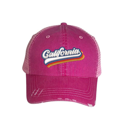 Washed Pink distressed trucker hat with california embroidered in the front - DSY Lifestyle