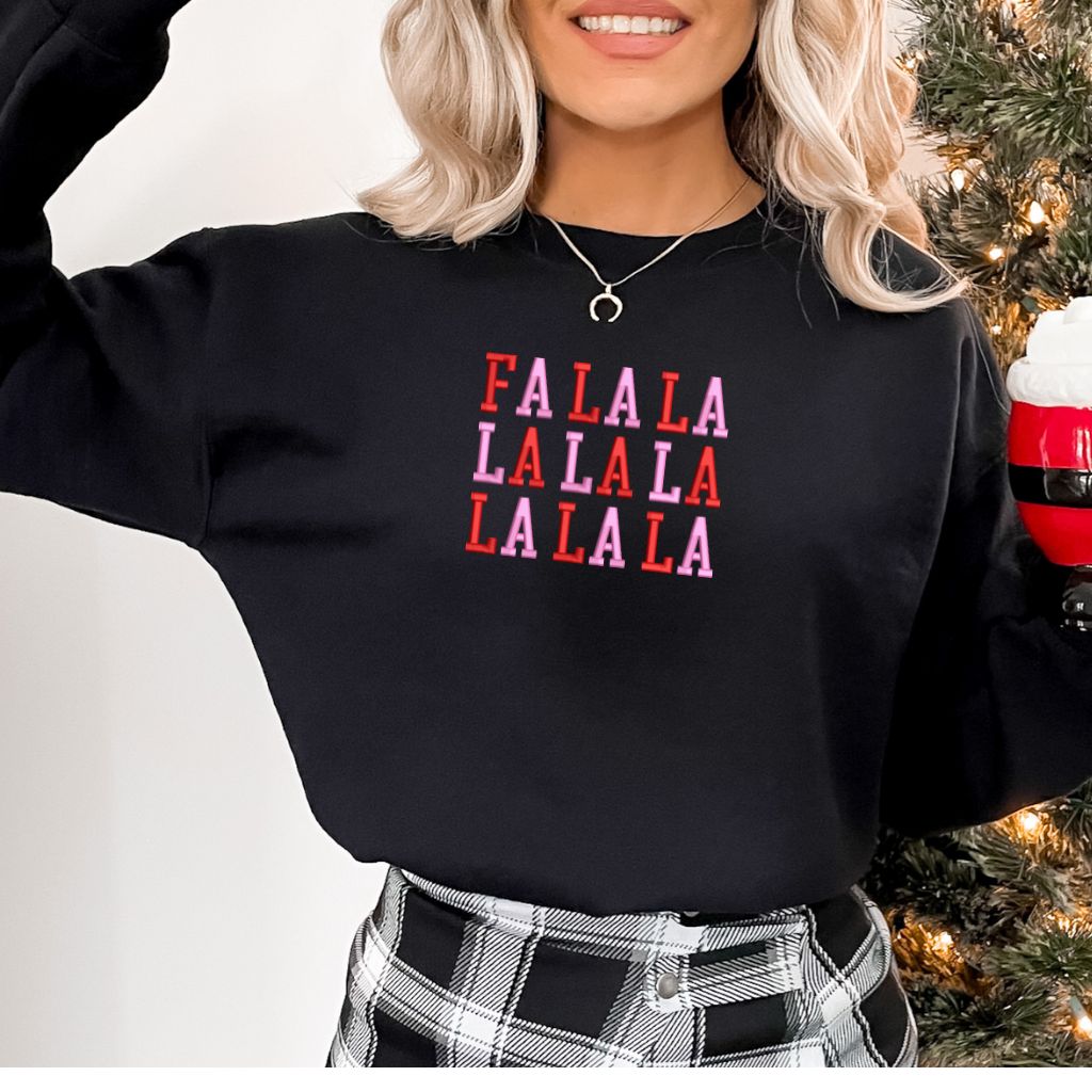 Female wearing a Fa La La  Black Sweatshirt  - DSY Lifestyle