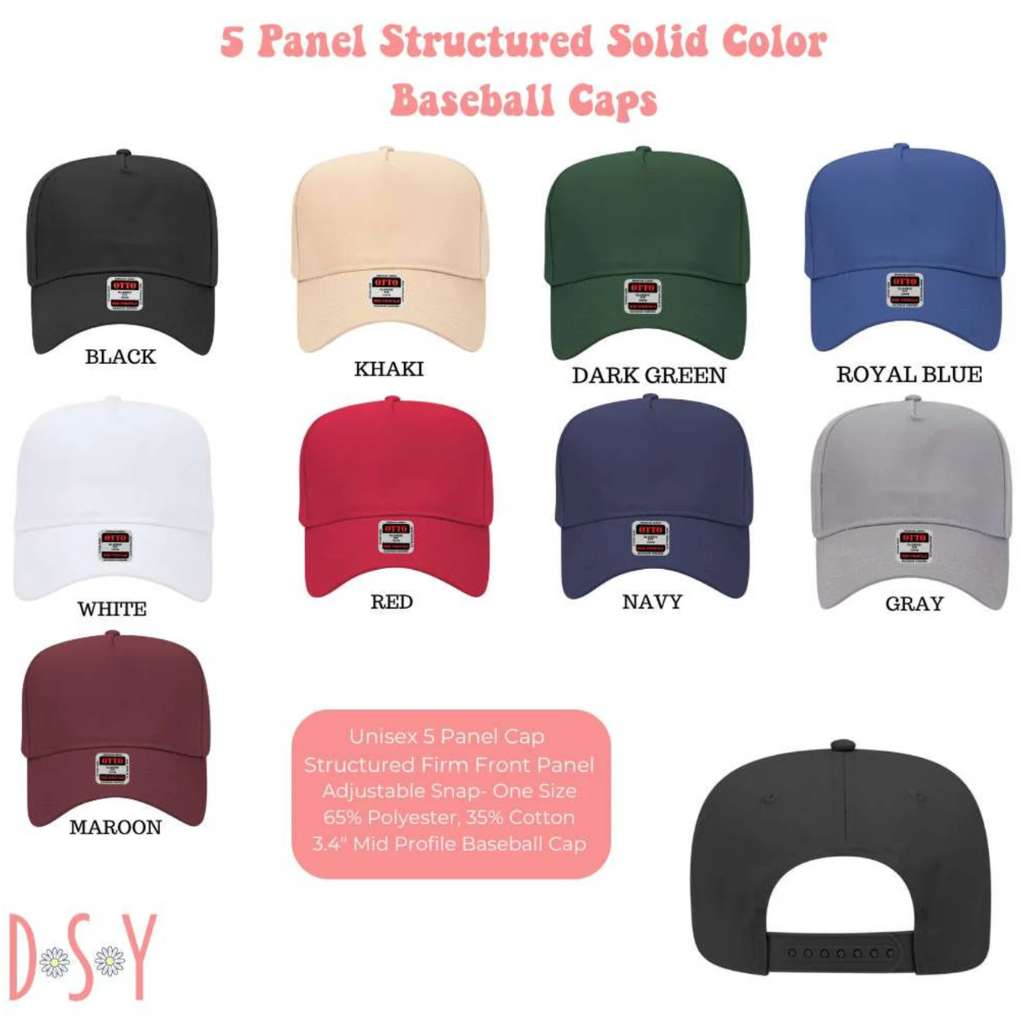 Solid 5 Panel Baseball Hats Color Chart