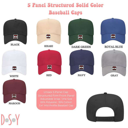 Solid 5 Panel Baseball Hats Color Chart