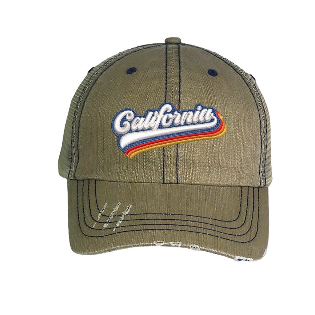 Washed Khaki distressed trucker hat with california embroidered in the front - DSY Lifestyle