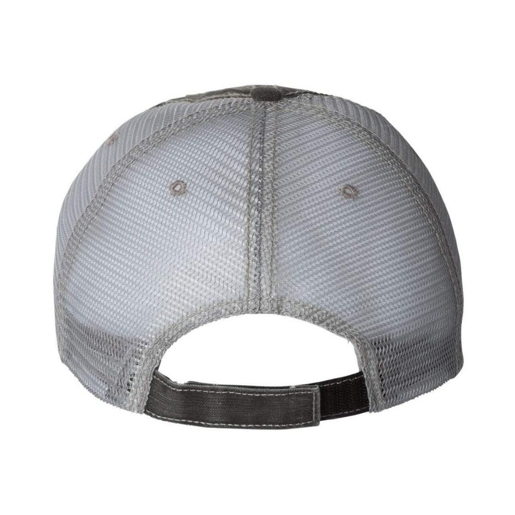 Back view of trucker hat showing velcro back strap