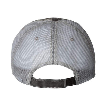 Back view of trucker hat showing velcro back strap