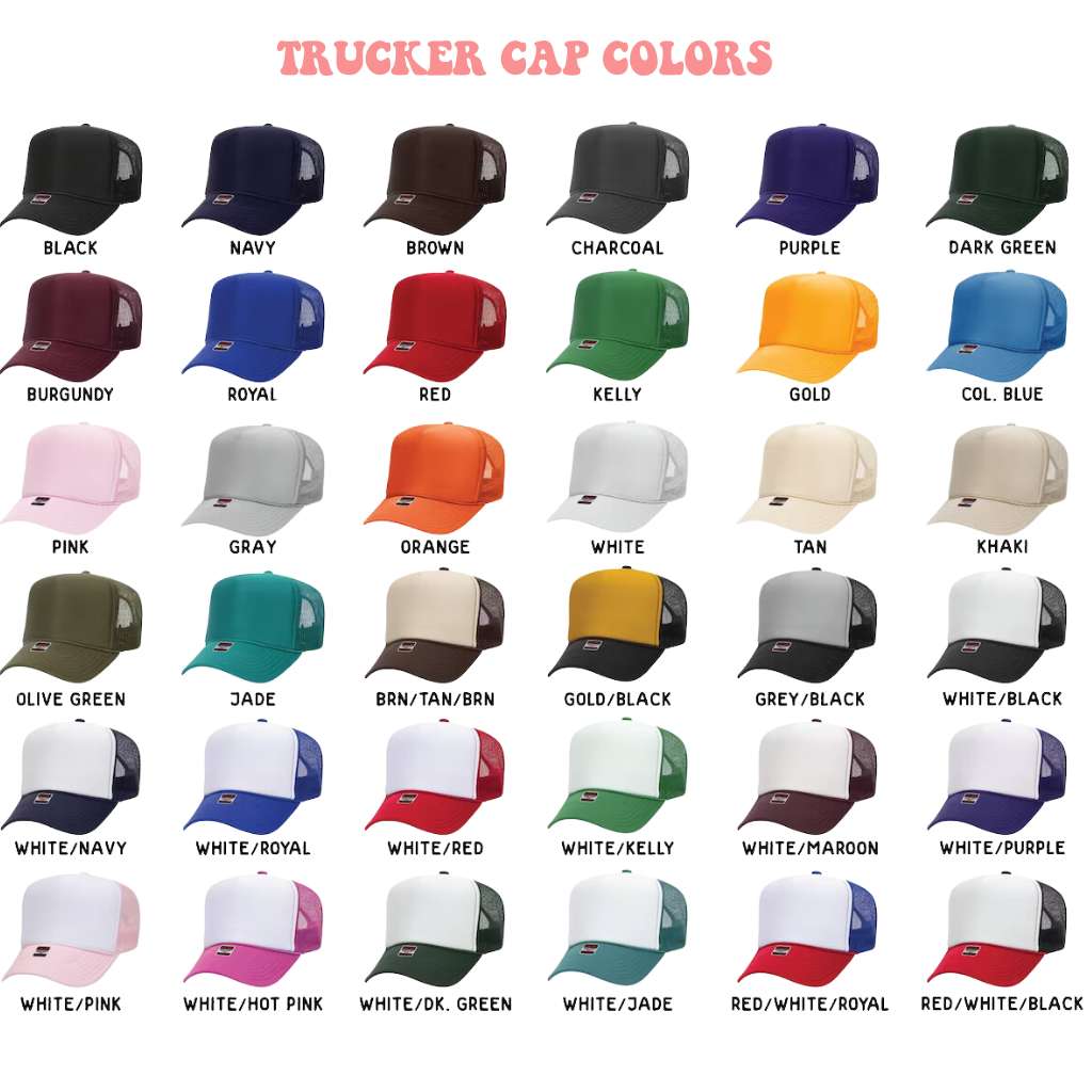 Trucker Hats color chart - DSY Lifestyle