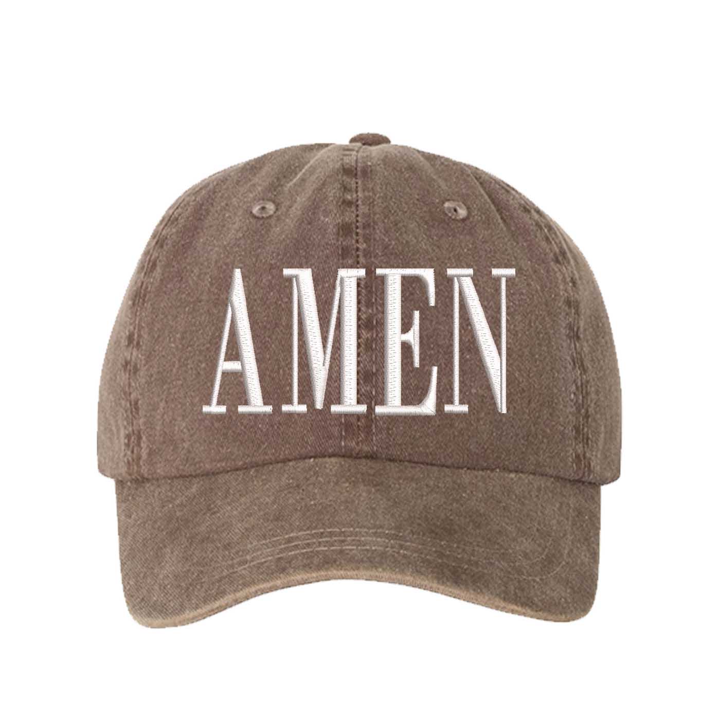 Chocolate Brown Amen Washed Statement Baseball Hat – a washed, relaxed-fit statement cap designed for everyday comfort and real-life moods. Trendy, adjustable, and effortlessly stylish. - DSY Lifestyle