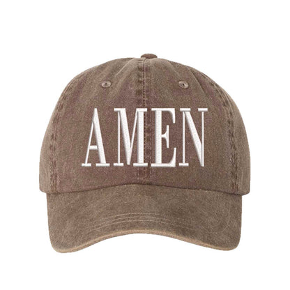 Chocolate Brown Amen Washed Statement Baseball Hat – a washed, relaxed-fit statement cap designed for everyday comfort and real-life moods. Trendy, adjustable, and effortlessly stylish. - DSY Lifestyle
