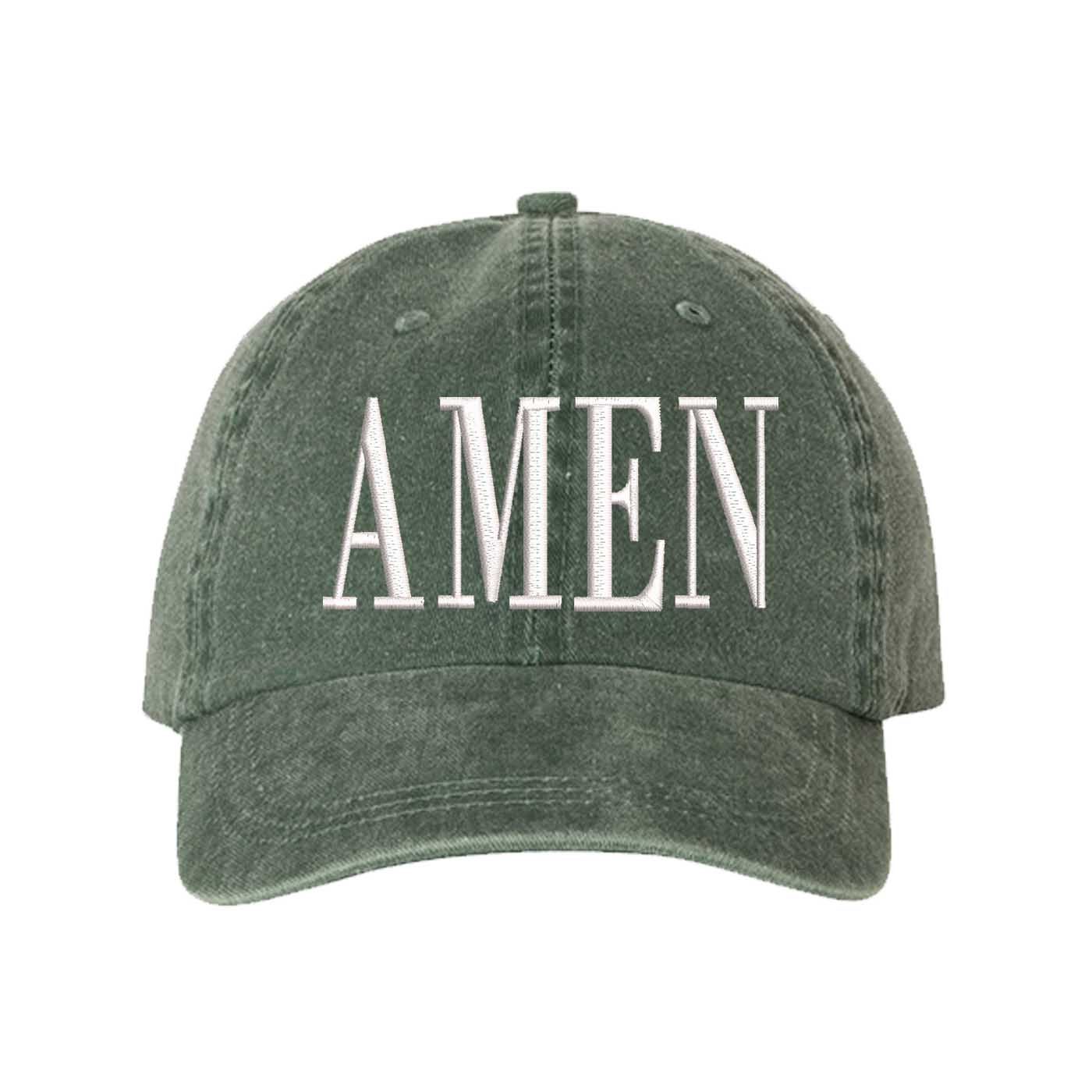 Dark Green Amen Washed Statement Baseball Hat – a washed, relaxed-fit statement cap designed for everyday comfort and real-life moods. Trendy, adjustable, and effortlessly stylish. - DSY Lifestyle